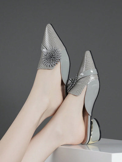 Rhinestone Glamour: Women's Pointed Toe Chunky Heel Backless Shoes