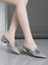 Rhinestone Glamour: Women's Pointed Toe Chunky Heel Backless Shoes