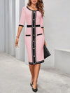 Chic and Stylish: Women's Color Block Button Dress - Perfect for Church