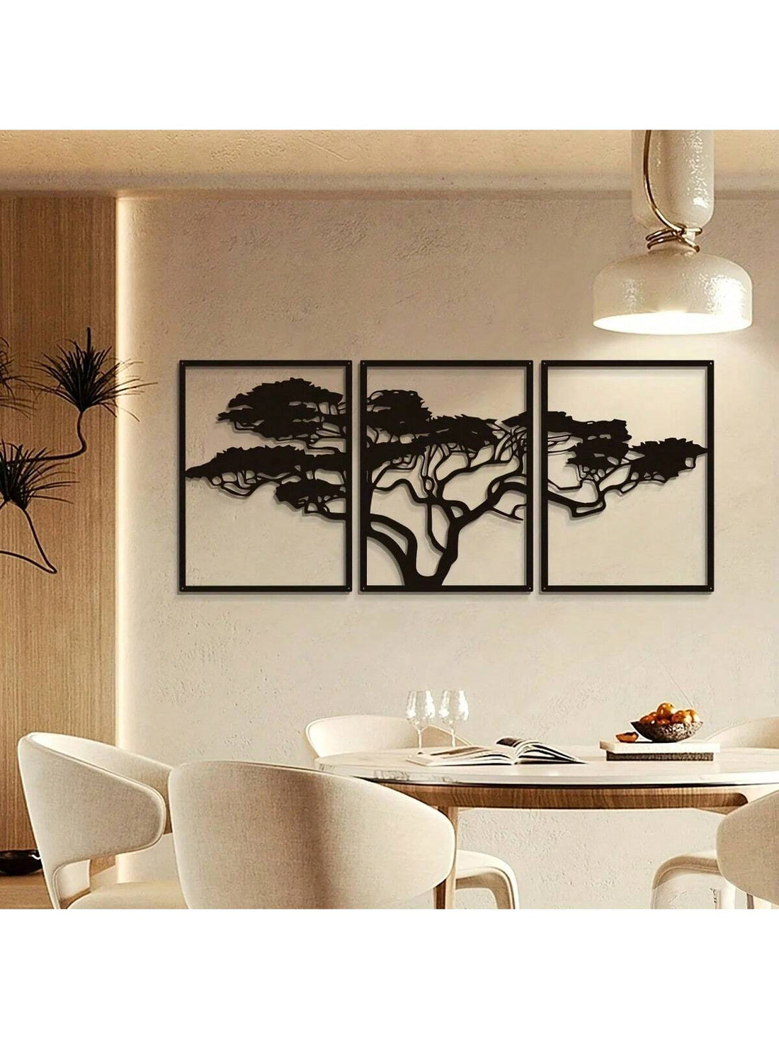 Enhance your living space with the Tree of Life Metal Wall Art Decor Set. Featuring a stylish black frame design, this piece adds a touch of elegance to any room. Crafted with quality metal materials, it is durable and long-lasting. Elevate your home decor with this beautiful and unique wall art set.