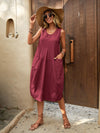 Double the Chic: Solid Dual Pocket Curved Hem Tank Dress