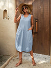 Double the Chic: Solid Dual Pocket Curved Hem Tank Dress