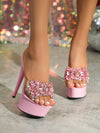 Sparkling Rhinestone Super High Heel Slippers for Nightclub and Wedding Glamour