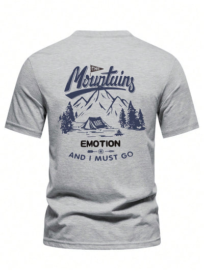 Adventure Awaits: Men's Mountain and Letters Printed T-Shirt