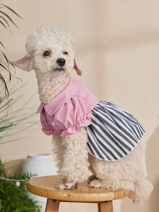 Adorable Bubble Sleeve Pet Skirt: Stylish Striped Design for Cats and Dogs