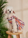 Royal Pooch Princess: Colorful Striped Pet Dress with Spaghetti Straps and Flouncing Sleeves