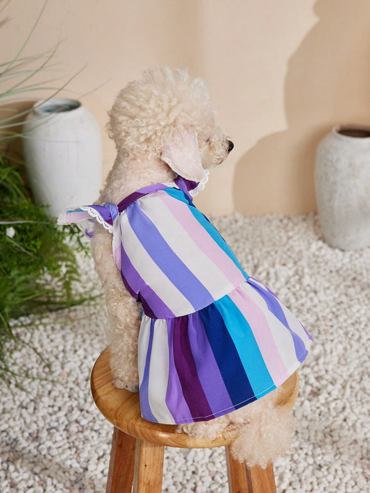 Purr-fectly Stylish: Purple Striped Holiday Pet Skirt