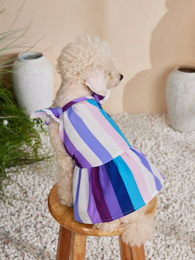 Purr-fectly Stylish: Purple Striped Holiday Pet Skirt