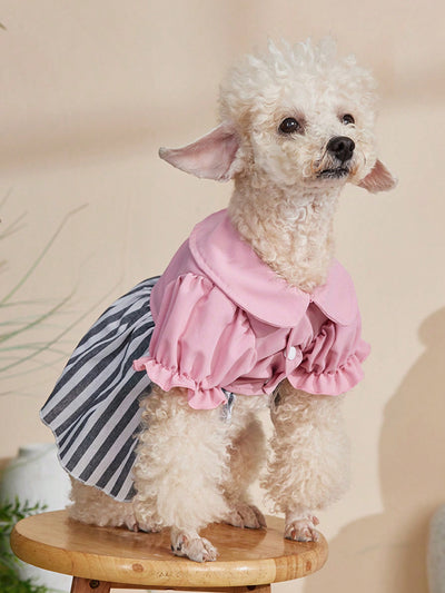 Adorable Bubble Sleeve Pet Skirt: Stylish Striped Design for Cats and Dogs