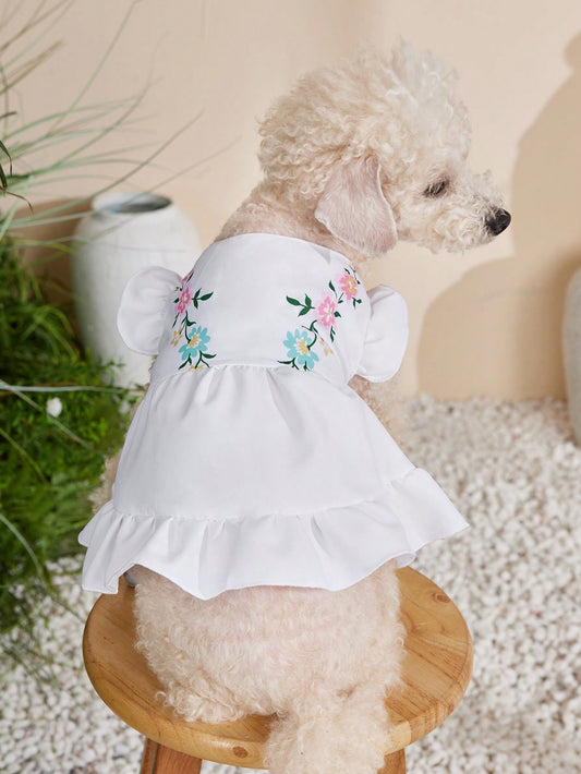 Bohemian Chic: White Printed Pet Skirt