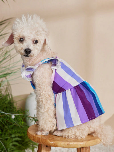 Purr-fectly Stylish: Purple Striped Holiday Pet Skirt