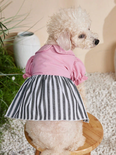 Adorable Bubble Sleeve Pet Skirt: Stylish Striped Design for Cats and Dogs