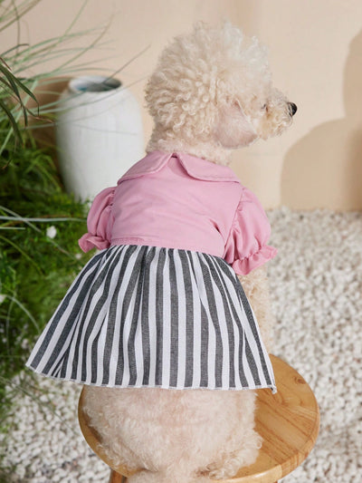 Adorable Bubble Sleeve Pet Skirt: Stylish Striped Design for Cats and Dogs