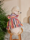 Royal Pooch Princess: Colorful Striped Pet Dress with Spaghetti Straps and Flouncing Sleeves