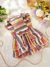 Royal Pooch Princess: Colorful Striped Pet Dress with Spaghetti Straps and Flouncing Sleeves