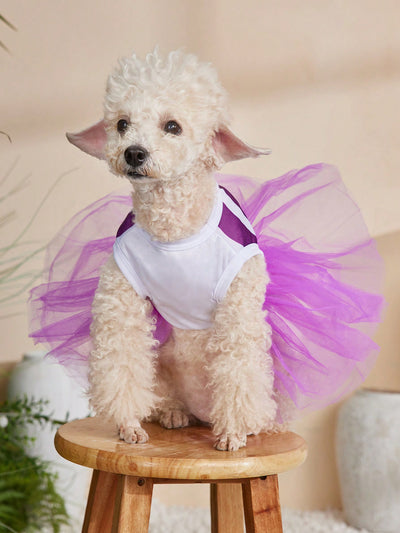 Puppy Love: Purple Mesh Tutu Skirt with Hearts Design for Cats and Dogs