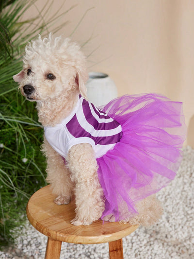 Puppy Love: Purple Mesh Tutu Skirt with Hearts Design for Cats and Dogs