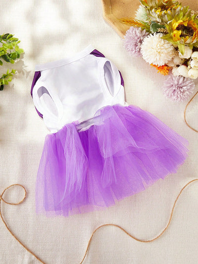 Puppy Love: Purple Mesh Tutu Skirt with Hearts Design for Cats and Dogs