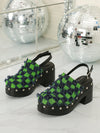 Green Rivet Detail Chunky Heel Slippers: Ideal for Parties & Banquets