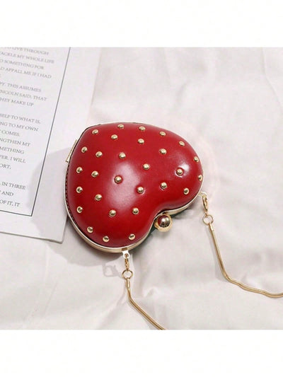 Sweet Strawberry Love: Heart-Shaped Chain Shoulder Crossbody Bag - Perfect Date Gift