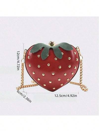 Sweet Strawberry Love: Heart-Shaped Chain Shoulder Crossbody Bag - Perfect Date Gift