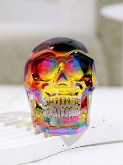 Spectral Splendor: Vibrant Crystal Carved Skull Home Decoration