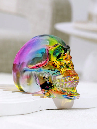 Spectral Splendor: Vibrant Crystal Carved Skull Home Decoration