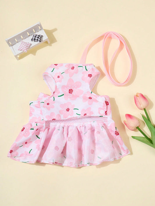 Pretty in Pink: Stylish Polyester Pet Harness Dress with Leash for Small Teddy and Bichon