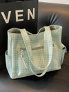 Plaid Pattern Multi-Pocket Tote Bag: Stylish and Functional Mother's Day Gift for Mom and Teens