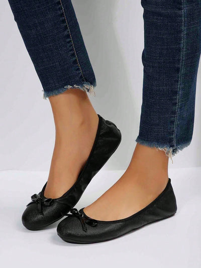 Step into Style: Women's Casual and Comfortable Lightweight All-Season Black Faux Suede Butterfly Knot Round Toe Flat Shoes