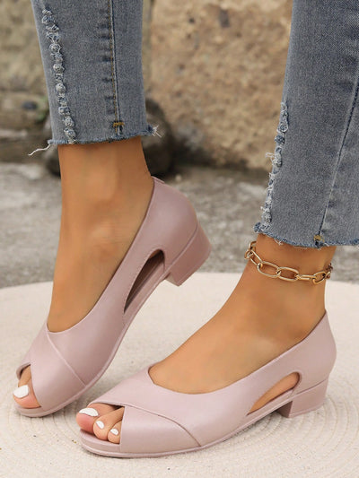 Chic Peep-Toe Slip-On Sandals with Thick Heel for Effortless Style