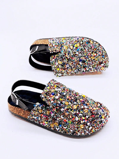 Sparkle and Shine: Rhinestone Glitter Flat Mules Women's Platform Sandals