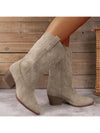 Stylish Western-Inspired Embroidered Mid-Calf Wedge Boots for Women