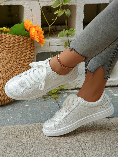 Stylish and Comfortable Gold Snake Print Sneakers for Women