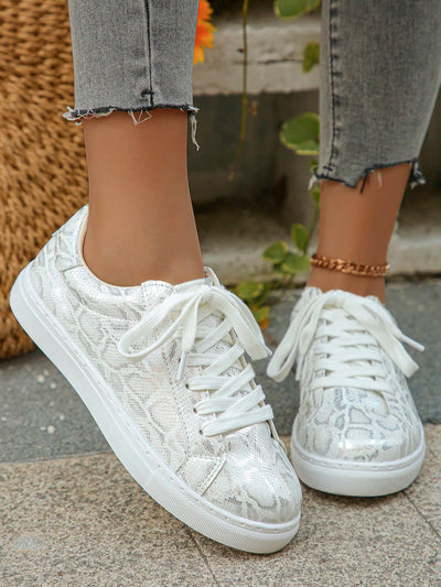 Stylish and Comfortable Gold Snake Print Sneakers for Women