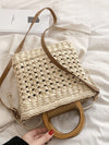Summer Chic: Handwoven Wooden Handle Straw Beach Bag