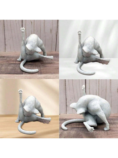 Whimsical White Cat Figurine: Resin Craft Ornament and Gift
