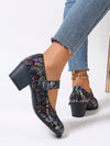 Sparkling Stripes: Women's Black Sequin Chunky Heel Mary Jane Shoes