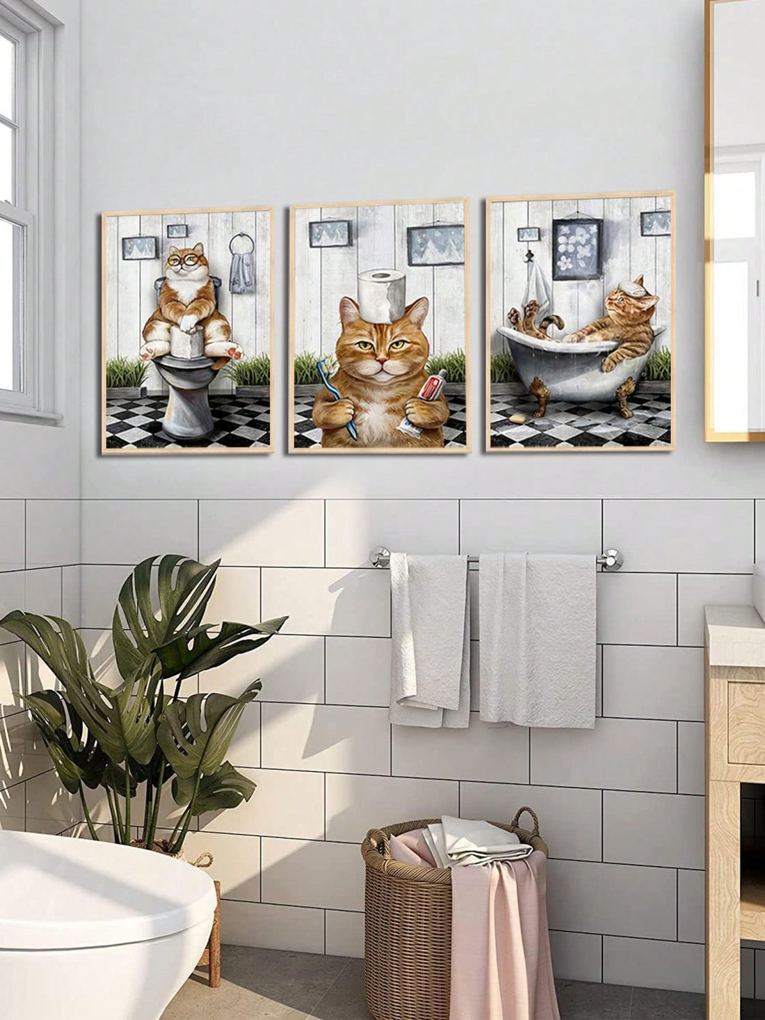 Decorate your walls with these playful Whimsical Cats Reading Newspaper Canvas Posters. Perfect for any room, these posters will add a touch of charm and personality. Made with high-quality canvas, they are durable and long-lasting. Bring a smile to your face and liven up your space with these delightful posters.