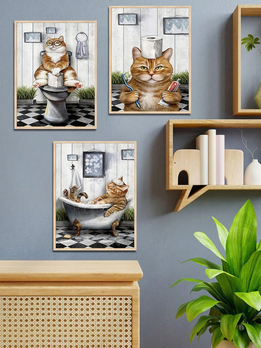 Decorate your walls with these playful Whimsical Cats Reading Newspaper Canvas Posters. Perfect for any room, these posters will add a touch of charm and personality. Made with high-quality canvas, they are durable and long-lasting. Bring a smile to your face and liven up your space with these delightful posters.