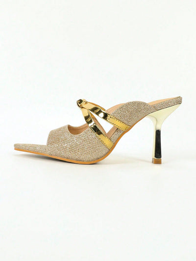 Golden Goddess: Crossed Strappy High Heel Sandals with Fish Mouth Detail