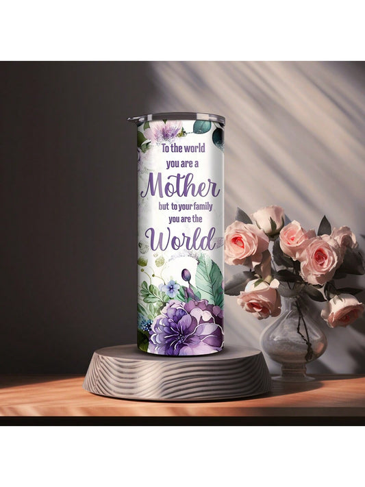 Floral and Mother Quote Stainless Steel Insulated Thermal Cup - Perfect Gift for Mom with Straw