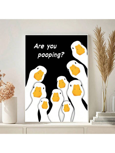 Quirky Duck Canvas Painting: Retro Duck Sneaking Poster - Perfect for Bathroom Decor!