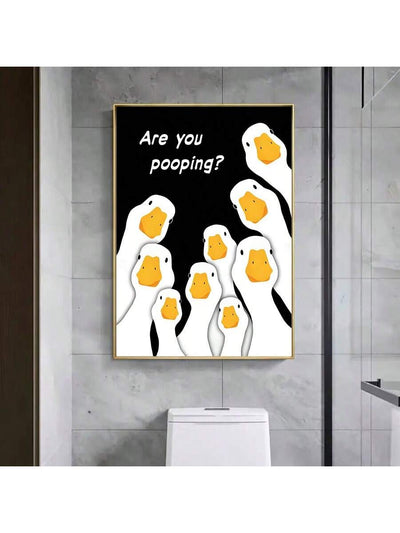 Quirky Duck Canvas Painting: Retro Duck Sneaking Poster - Perfect for Bathroom Decor!