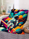 Space Man Galaxy Print Flannel Blanket - Soft Lightweight Plush Bed Throw