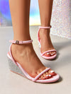 Vintage French Style Pink Rhinestone Wedge Sandals: Waterproof Platform Glamour