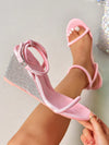 Vintage French Style Pink Rhinestone Wedge Sandals: Waterproof Platform Glamour