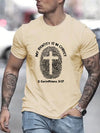 Men's Cross & Fingerprint Pattern Printed Short Sleeve T-Shirt For Summer Casual Wear