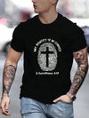 Men's Cross & Fingerprint Pattern Printed Short Sleeve T-Shirt For Summer Casual Wear