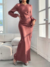 Elegantly Classic: Solid Bishop Sleeve Mermaid Hem Dress